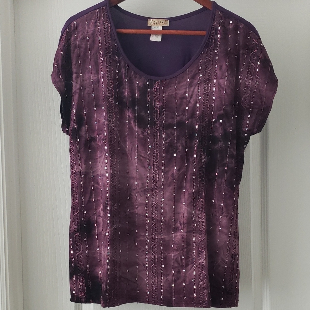Lavish Deep Purple Sequin Short Sleeve Top